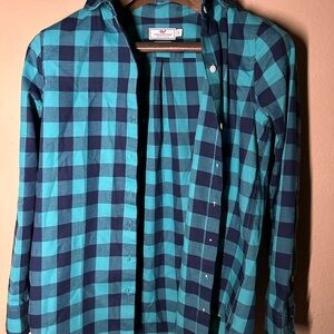 Blue and Black Vineyard Vines Performance Relaxed Checkered Shirt size 2